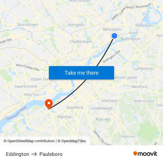 Eddington to Paulsboro map