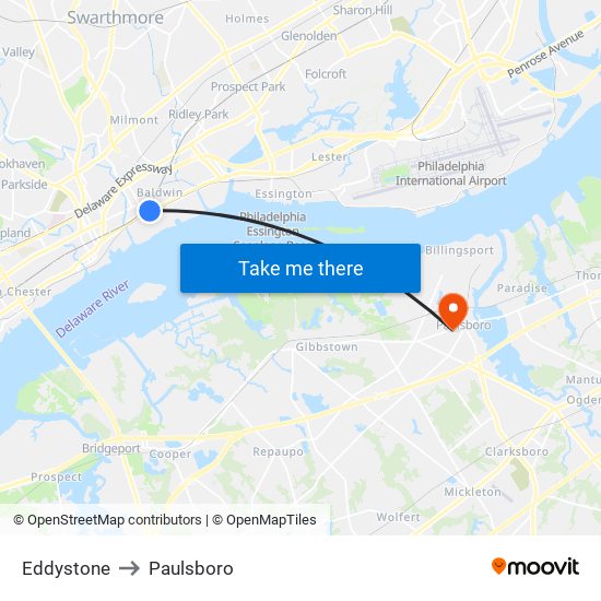 Eddystone to Paulsboro map