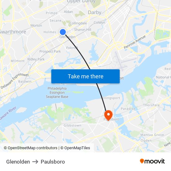 Glenolden to Paulsboro map
