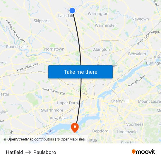 Hatfield to Paulsboro map