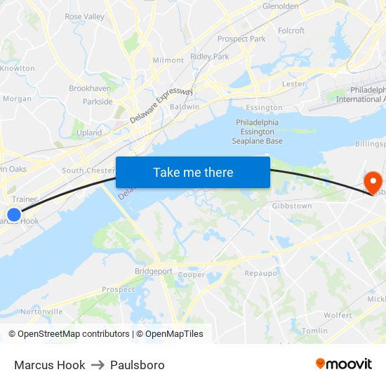 Marcus Hook to Paulsboro map