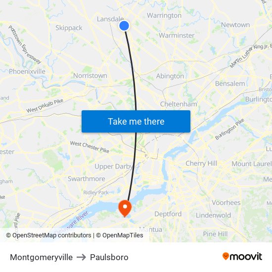 Montgomeryville to Paulsboro map