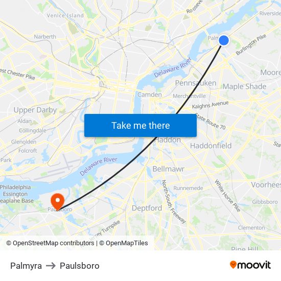 Palmyra to Paulsboro map