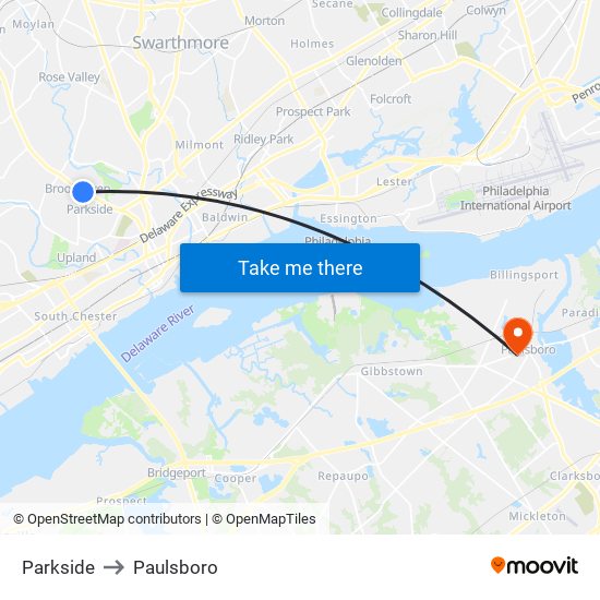 Parkside to Paulsboro map