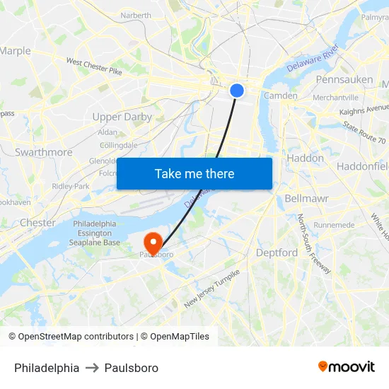 Philadelphia to Paulsboro map