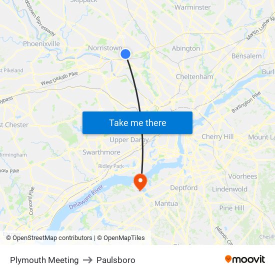 Plymouth Meeting to Paulsboro map
