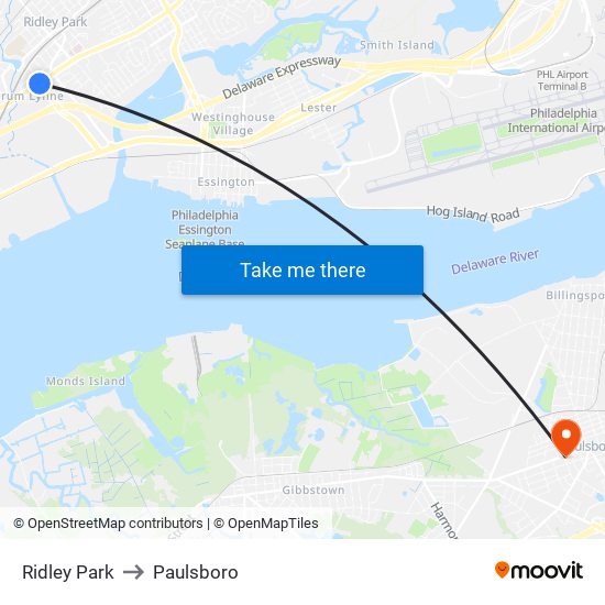 Ridley Park to Paulsboro map