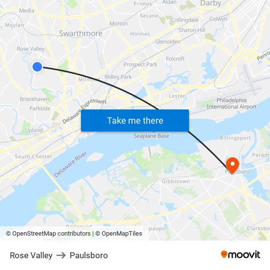 Rose Valley to Paulsboro map