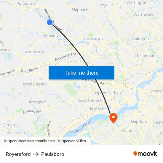 Royersford to Paulsboro map