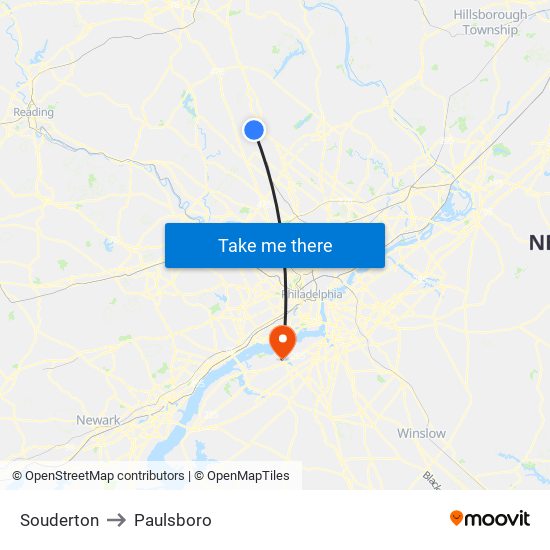 Souderton to Paulsboro map