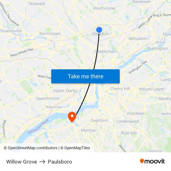 Willow Grove to Paulsboro map