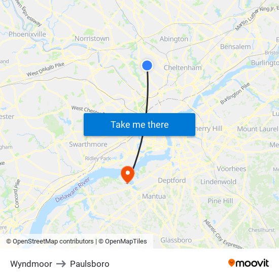 Wyndmoor to Paulsboro map