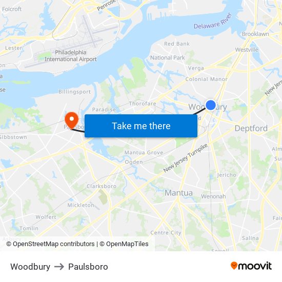 Woodbury to Paulsboro map