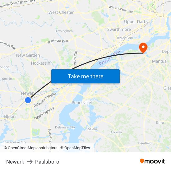 Newark to Paulsboro map