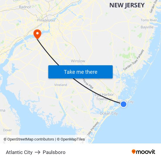 Atlantic City to Paulsboro map