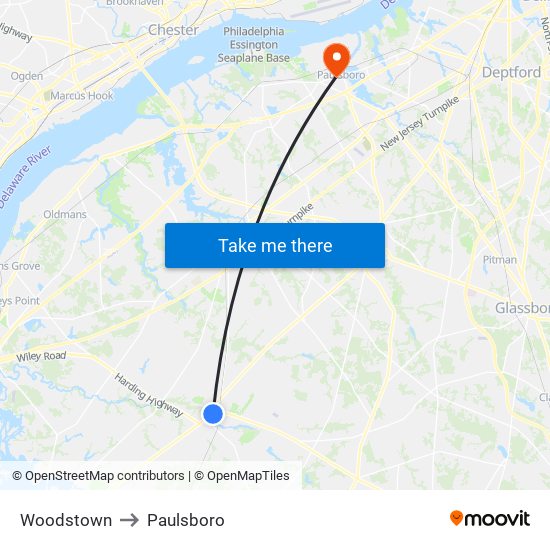 Woodstown to Paulsboro map