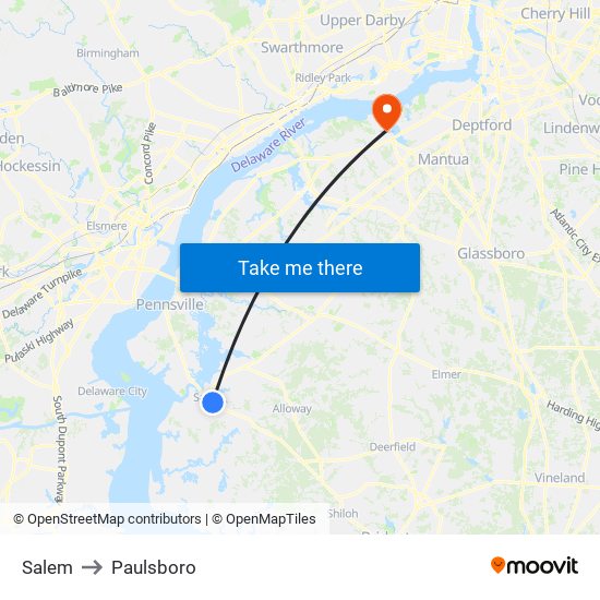 Salem to Paulsboro map