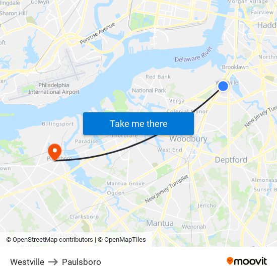 Westville to Paulsboro map