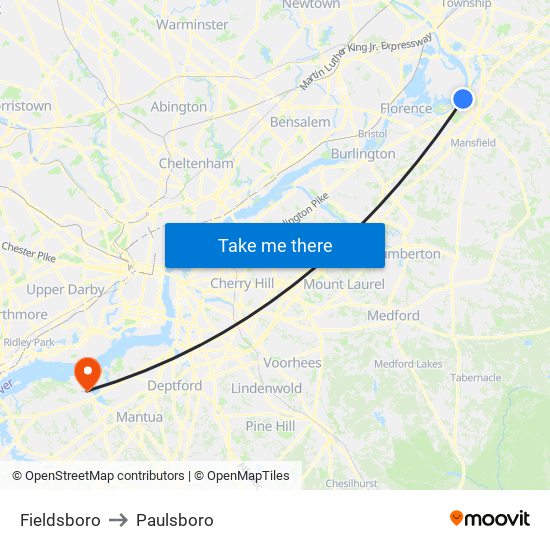Fieldsboro to Paulsboro map
