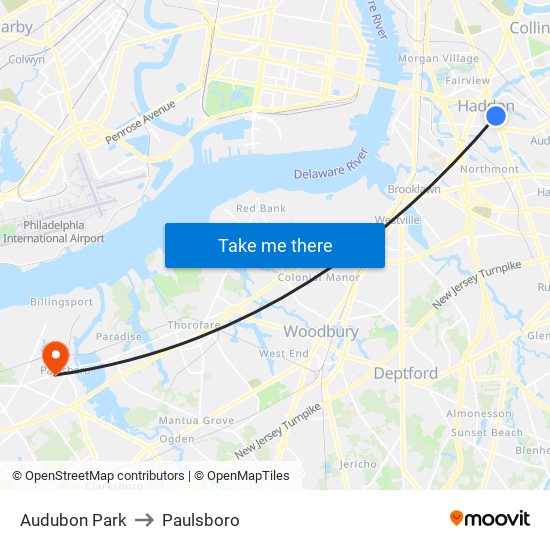 Audubon Park to Paulsboro map