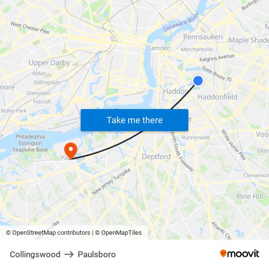 Collingswood to Paulsboro map