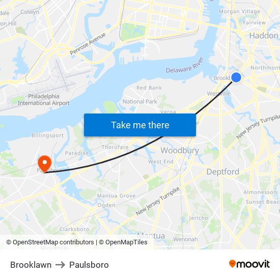 Brooklawn to Paulsboro map