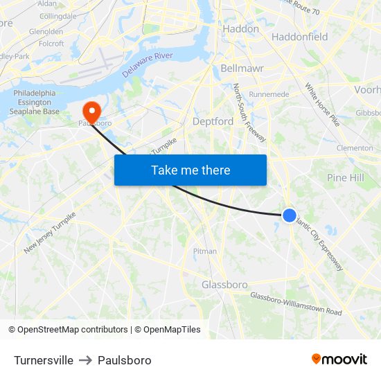 Turnersville to Paulsboro map