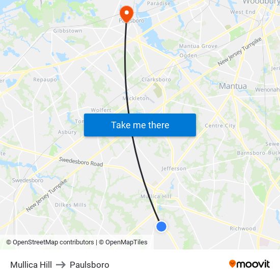 Mullica Hill to Paulsboro map