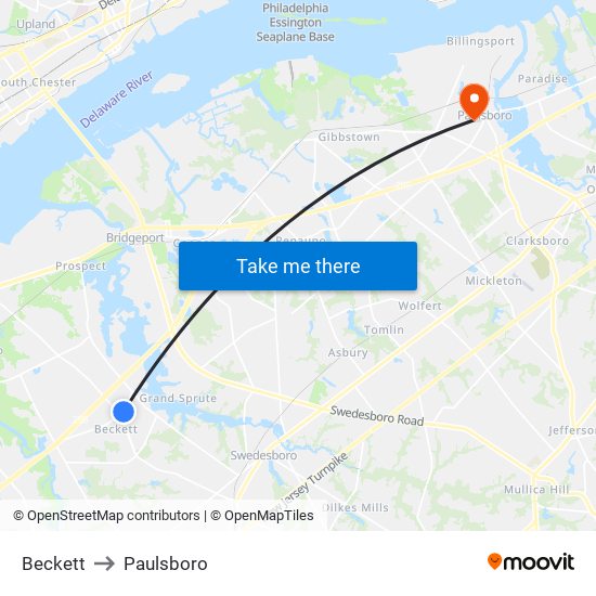 Beckett to Paulsboro map