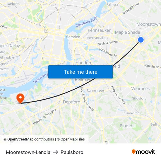 Moorestown-Lenola to Paulsboro map