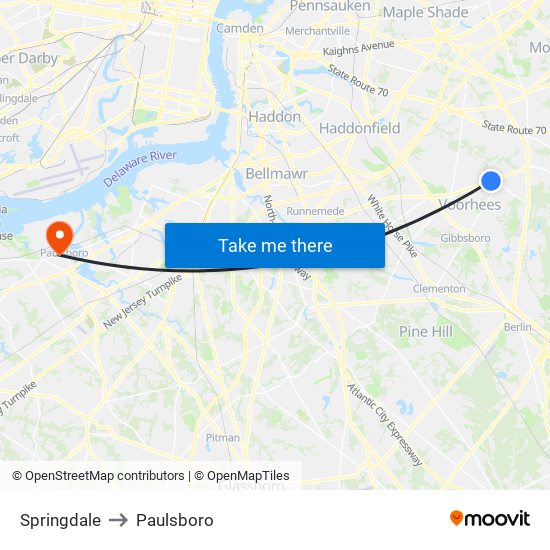 Springdale to Paulsboro map