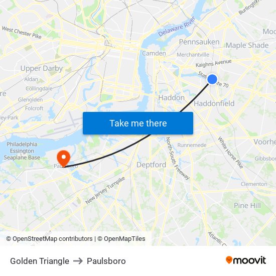 Golden Triangle to Paulsboro map
