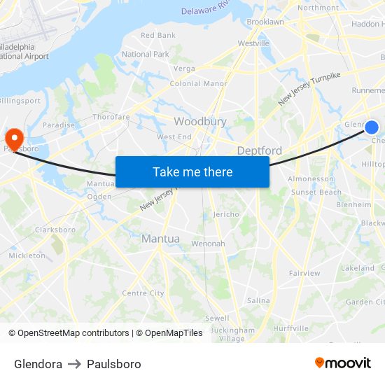 Glendora to Paulsboro map