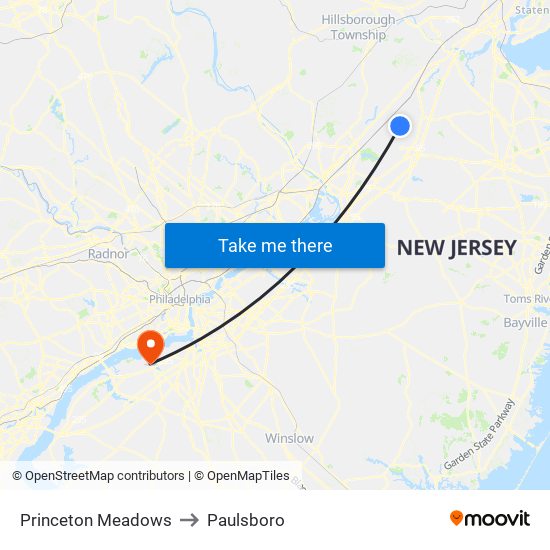 Princeton Meadows to Paulsboro map