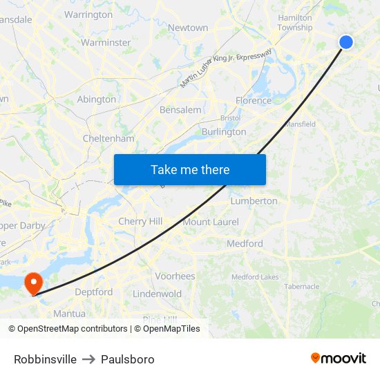 Robbinsville to Paulsboro map