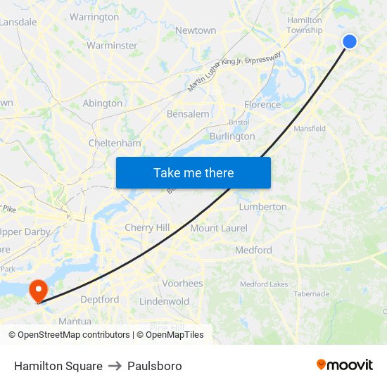 Hamilton Square to Paulsboro map