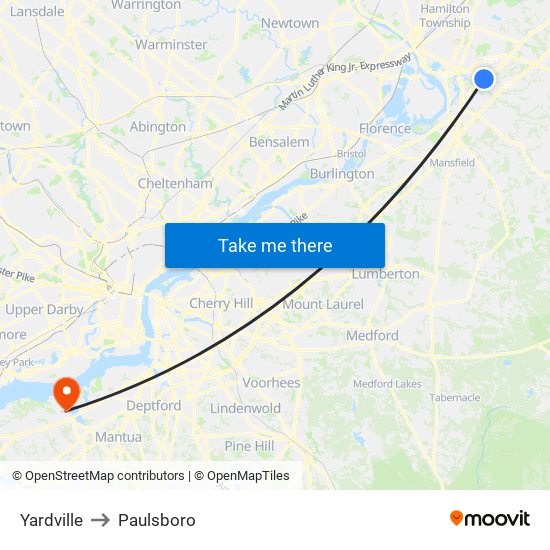 Yardville to Paulsboro map