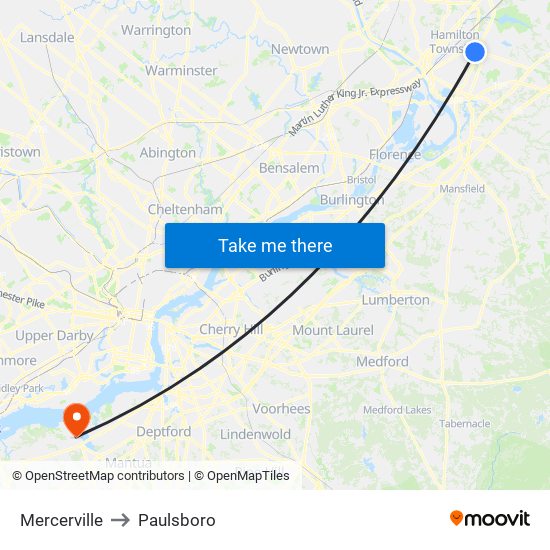 Mercerville to Paulsboro map