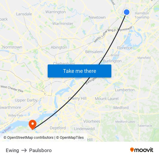 Ewing to Paulsboro map