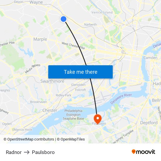 Radnor to Paulsboro map