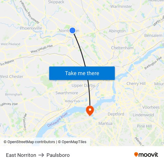 East Norriton to Paulsboro map