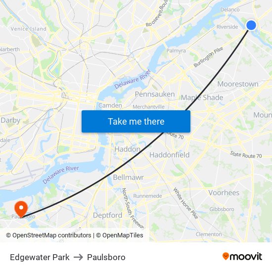 Edgewater Park to Paulsboro map