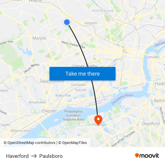 Haverford to Paulsboro map