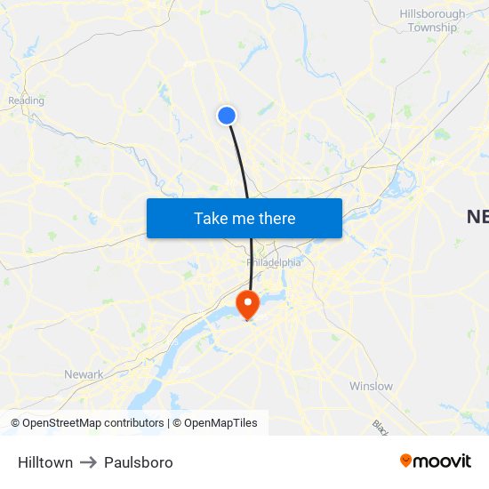 Hilltown to Paulsboro map