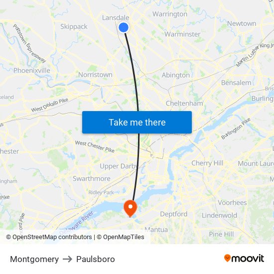 Montgomery to Paulsboro map