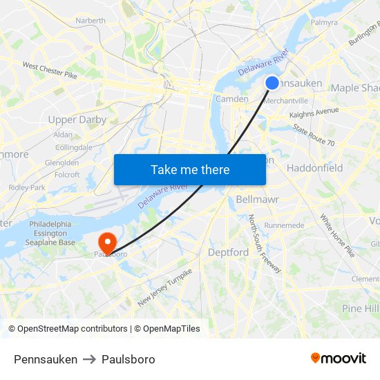 Pennsauken to Paulsboro map