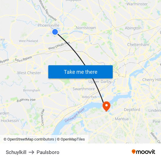 Schuylkill to Paulsboro map