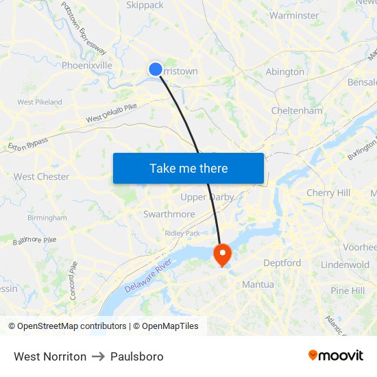 West Norriton to Paulsboro map