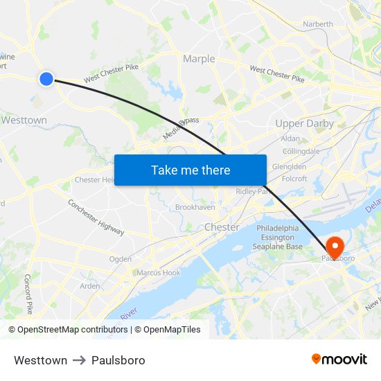 Westtown to Paulsboro map