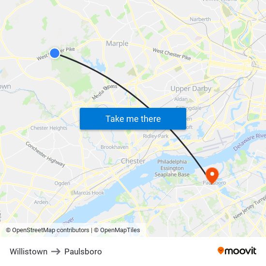 Willistown to Paulsboro map